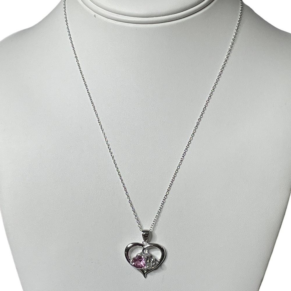 Double heart pink stone pendant on chain NWOT
